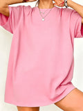 Plus Size Women'S Top, Solid Color No Print Single Piece Top, Fashion Round Neck Plus Size T-Shirt, Spring Summer Outing Solid Fashion Top, Affordable Top, Multi-Color Optional, No Print Solid T-Shirt, Easy Affordable, Home Outing Travel Wear - Pink Color