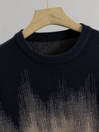 Men's  Gradient Jacquard Sweater, Autumn/Winter Versatile Casual Knit Pullover - Navy Color