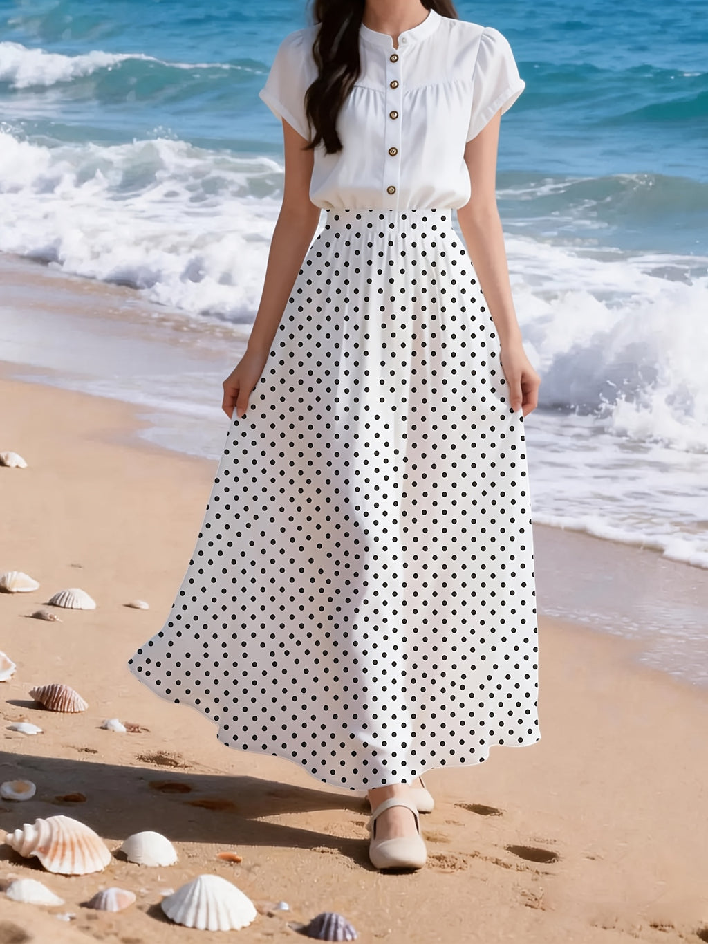 New Spring And Summer Women'S Non-Stretch Digital Print Skirts, Fashionable Summer Wear, Featuring an Elastic Waistband with a Strong Design That Can Stretch Up to 15CM - BSQFA16