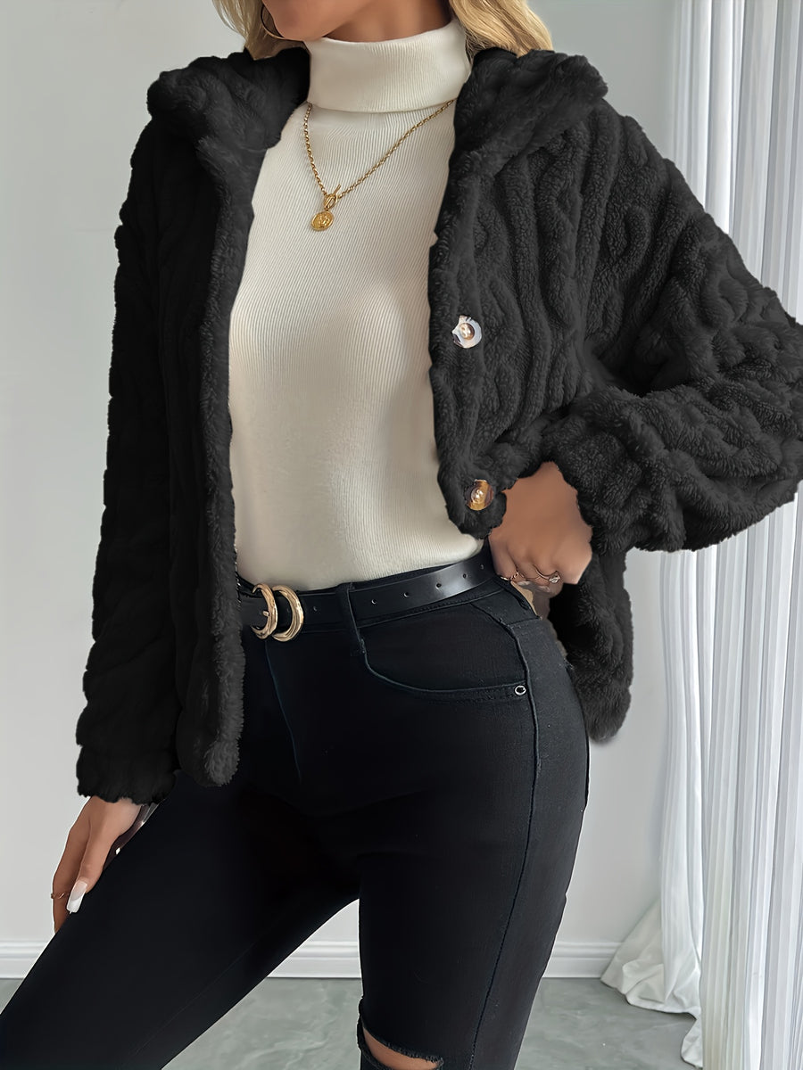 Double-Sided Lapel Button Elegant Top Coat - Black