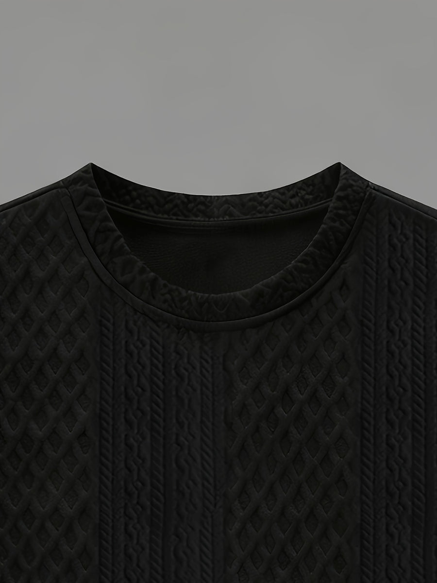 Men'S Round Neck Textured Fabric Short Sleeve T-Shirt, Suitable for Summer Casual Sports - Black