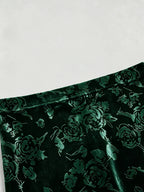 Elegant Velvet Three-Dimensional Rose Embossed Mermaid Skirt, Baita Fashion Dress - Dark Green