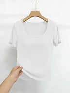 Women'S Short-Sleeve U-Neck T-Shirt for Summer, Stylish And Fitted Base Layer - White