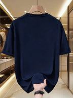 Solid Color Breathable Trendy Short-Sleeve Men's T-Shirt in White, Black, Blue, Navy - Navy Color