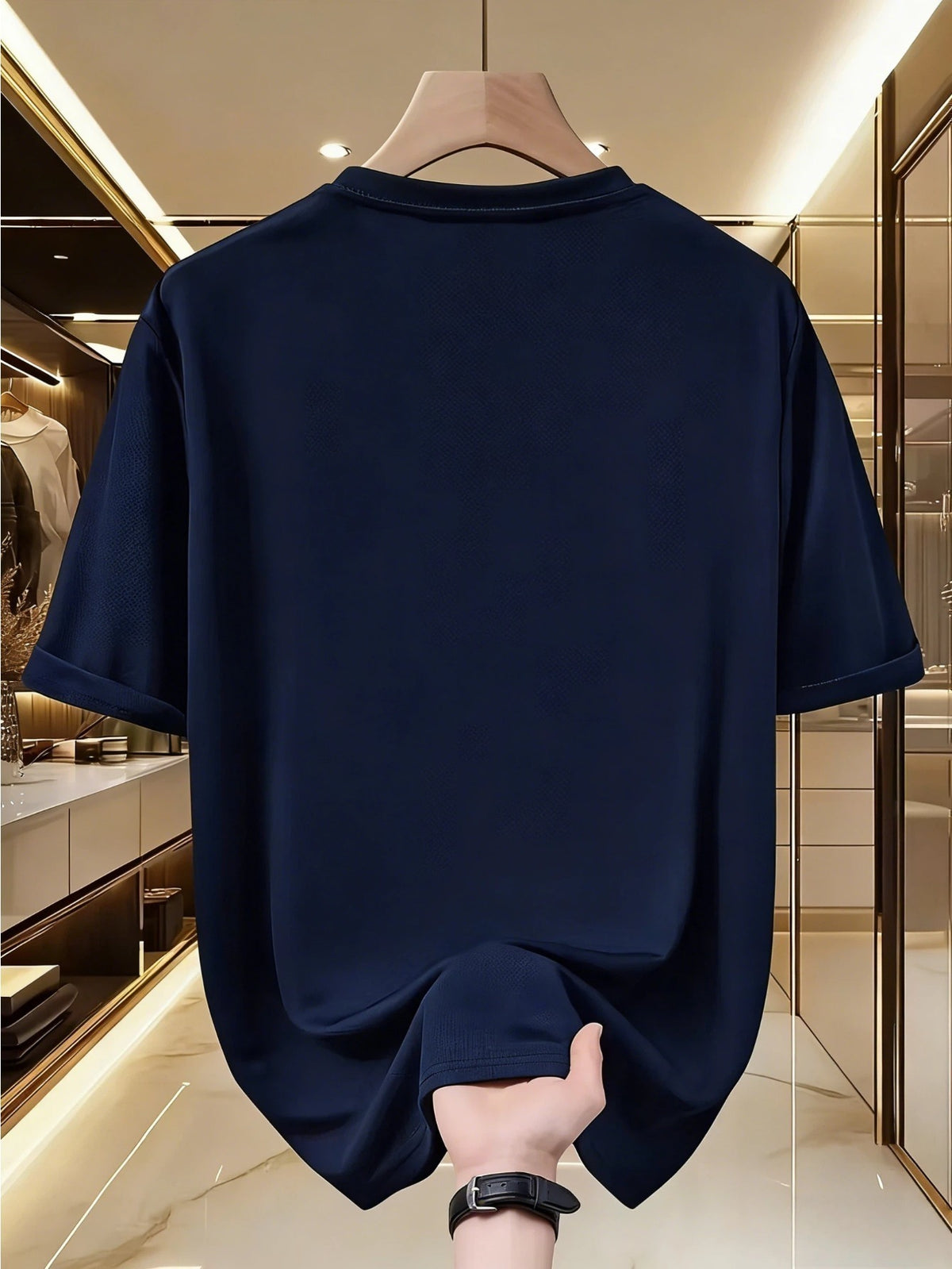 Solid Color Breathable Trendy Short-Sleeve Men's T-Shirt in White, Black, Blue, Navy - Navy Color