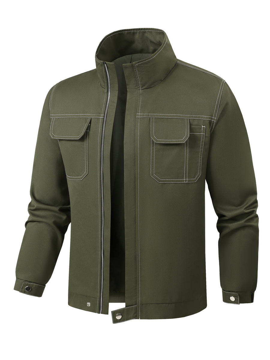Men'S Casual Zip-Up Windbreaker Jacket Fall Winter Thin Outwear Casual Outdoor Jogging Men'S Stand-Up Collar Top Versatile Sports Jacket - fern green