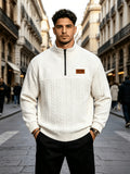 Whale Crossing OBM Men's Spring, Autumn, Winter Classic Fashion Italian Milanese Label Knitted Cable Knit Stand Collar Sweatshirt - White