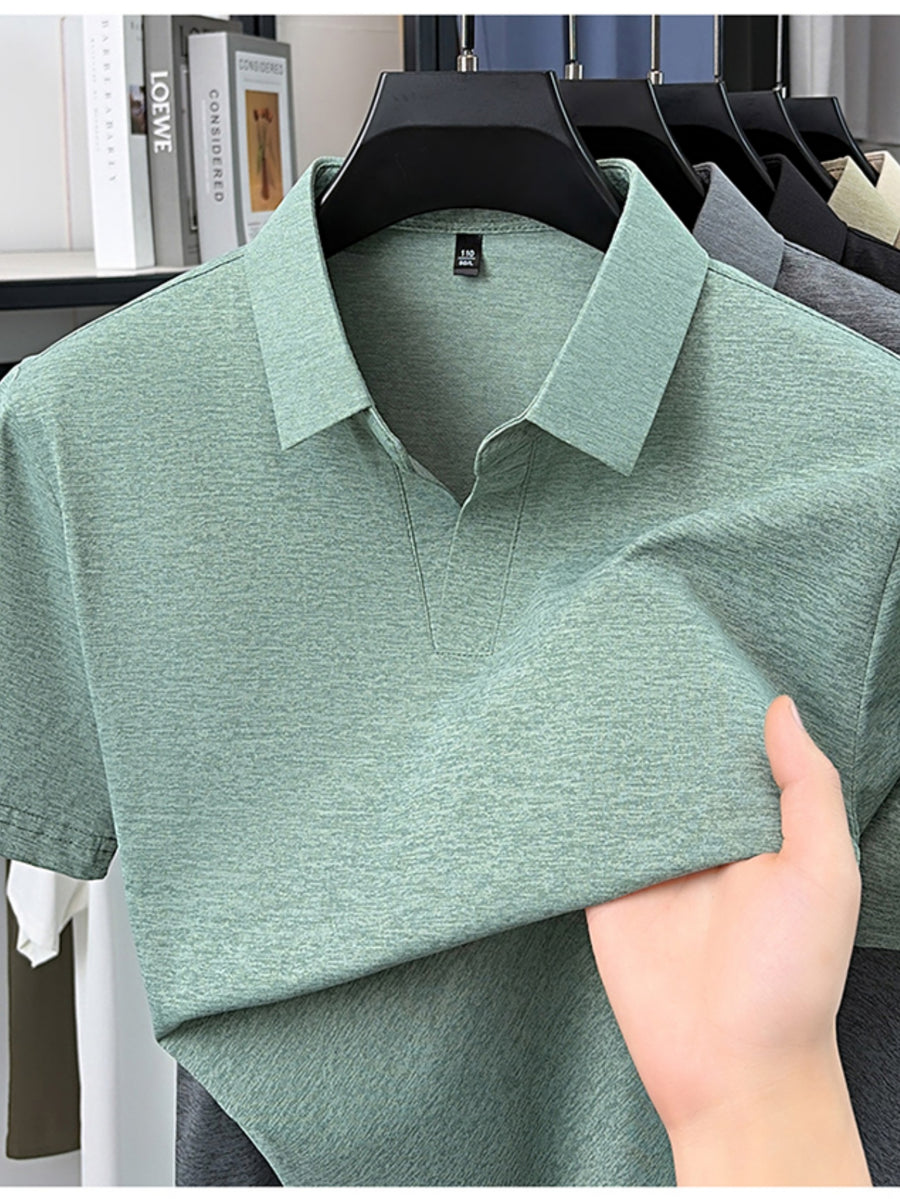 Summer New V-Neck Open Collar Chinese Style Short Sleeve Men'S T-Shirt, Cool Casual All-Match Thin Men'S Top, Refreshing Quick-Dry, Durable And Skin-Friendly Clothing BD58666 - Green