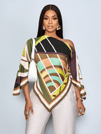 Women'S Summer Elegant Off-Shoulder Top Bohemian Asymmetrical Shirt Summer Vacation Wear - Mixed colors