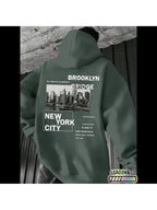 Men's Hoodie - Street Style Hoodie, Loose Fit for Daily and Formal Wear, Urban Style, Style Pattern Printed Design, Durable Material, Casual Top, Urban Lifestyle - Heavy Duty Hoodie for Winter Warmth with Velvet - Gray Green
