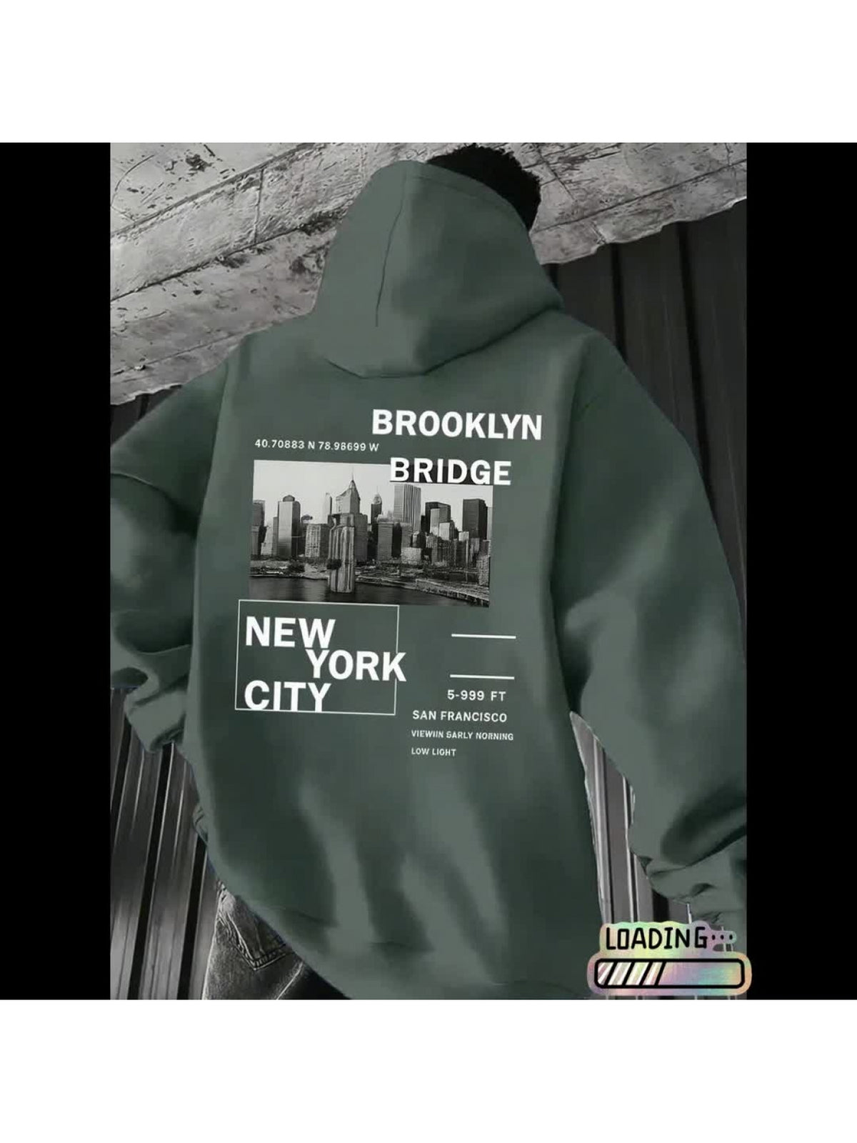 Men's Hoodie - Street Style Hoodie, Loose Fit for Daily and Formal Wear, Urban Style, Style Pattern Printed Design, Durable Material, Casual Top, Urban Lifestyle - Heavy Duty Hoodie for Winter Warmth with Velvet - Gray Green