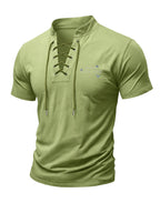 Men's Henley Neck Tie-Short Sleeve T-Shirt with Flying Bird Print - Breathable Stand Collar Shirt, Tailored Fit Suitable for Summer, Casual & Wear, Machine Washable for Office, Semi-Formal Events, Minimalist Design - fern green