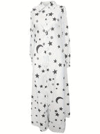 Color Block Striped Shirt Dress, Casual Long Sleeve Button Down Ankle Dress, Women's Clothing - Milky