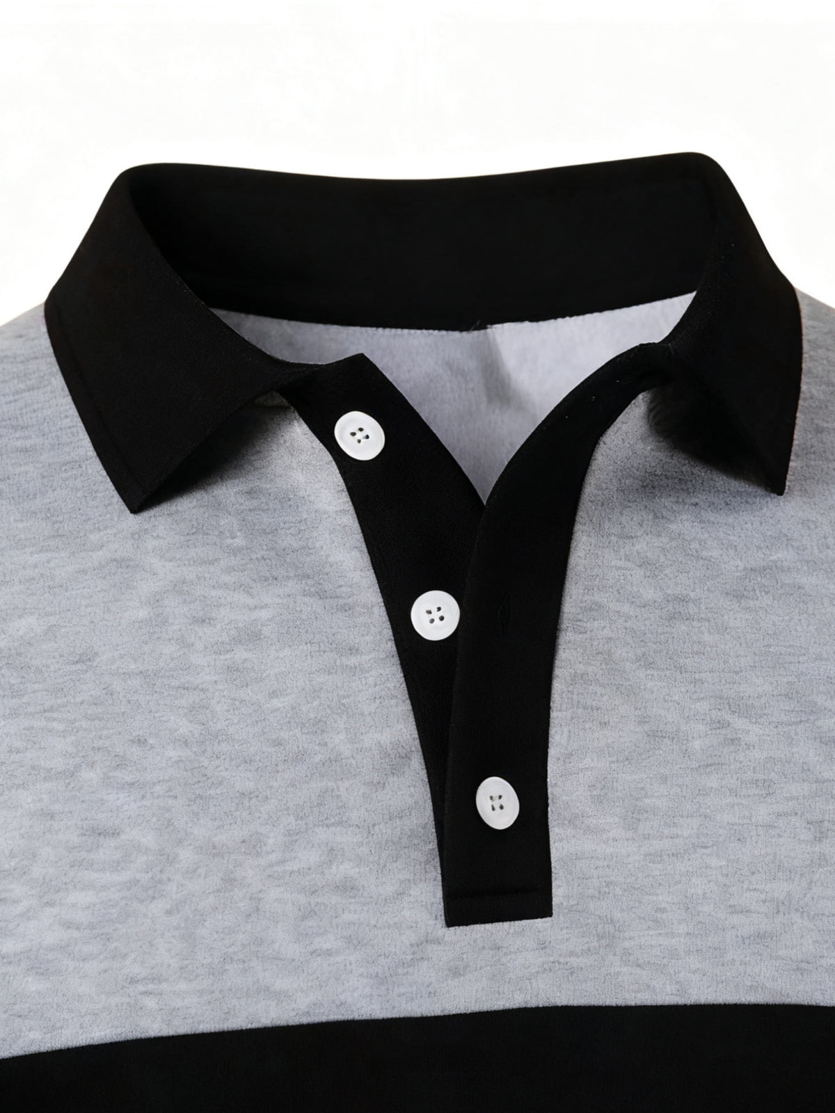 [2-Pc] Men'S Stand Collar Button-Front Polo Sweatshirt, Easy Color-Block Button Casual Pullover, Warm Daily Office Fluffy Long Sleeve Casual Polo Sweatshirt, Suitable for Fall Winter Outfit, Fleece-Lined Thickened, Ideal Gift for Friends, Husband - Gray Black