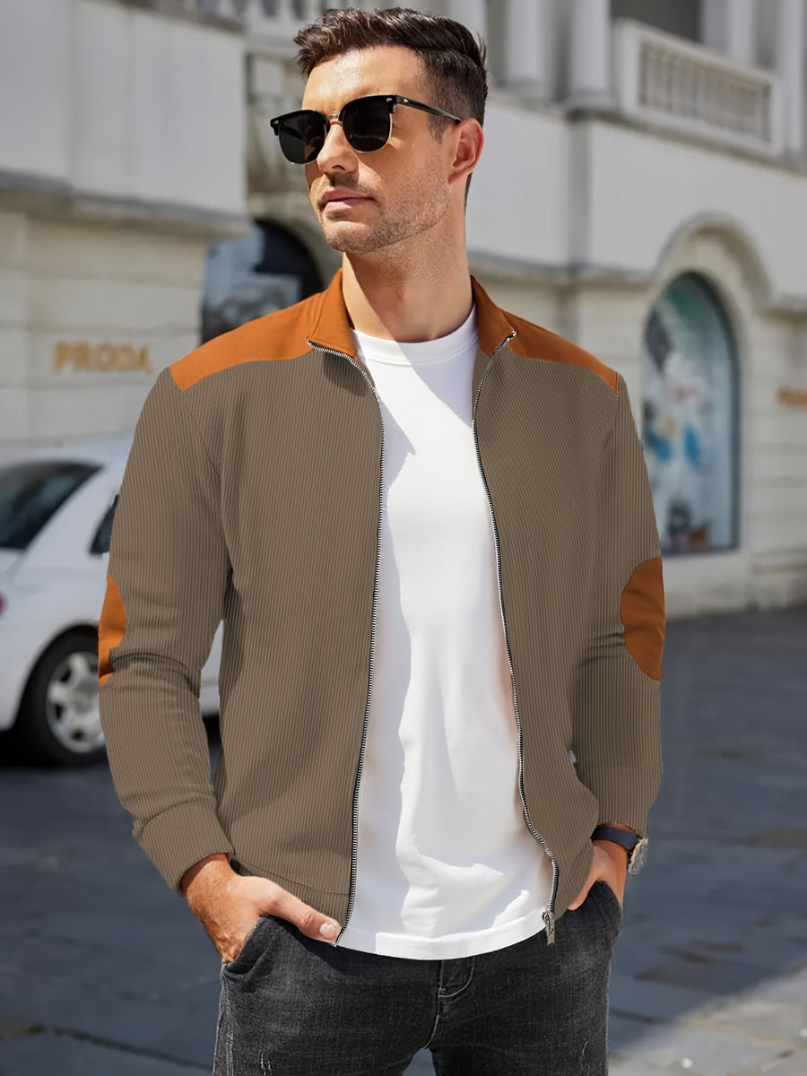 Men'S Casual Jacket, Stylish And Versatile, Spring And Autumn Windbreaker for Men, Featuring a Color-Block Design, Suitable for Dry Cleaning - Perfect for Everyday Wear And Outdoor Commuting - Khaki