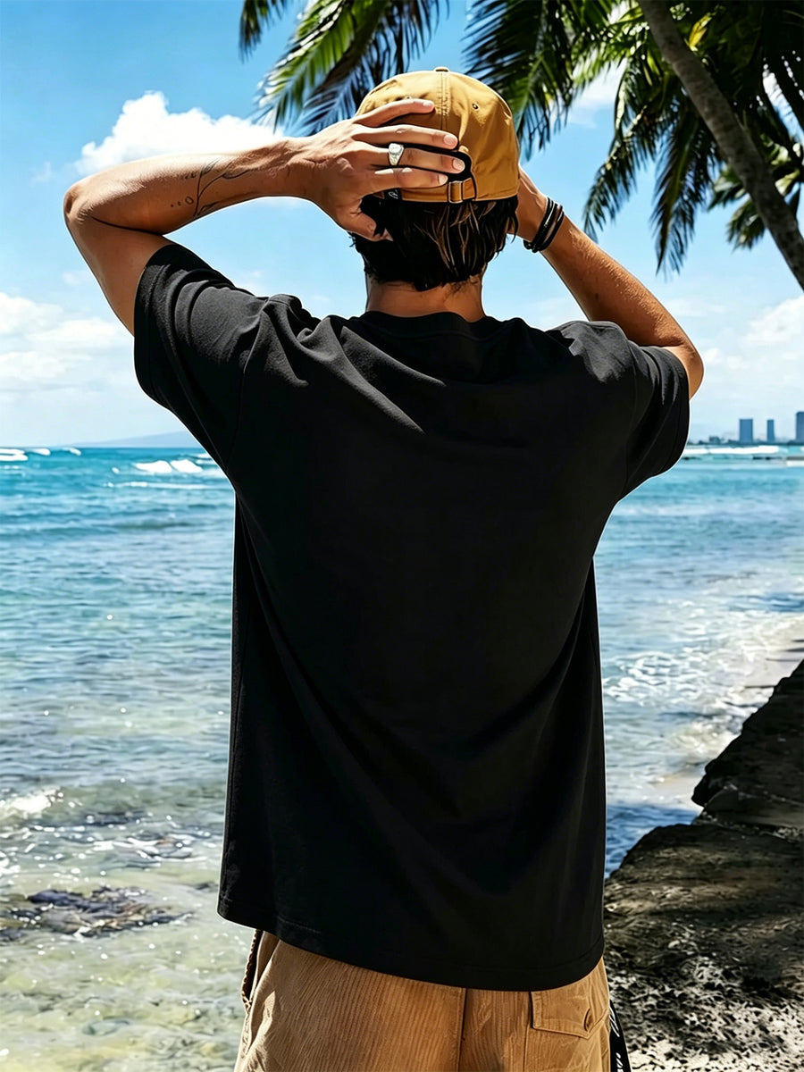 Men's New Pure Cotton Short Sleeve Round Neck T-Shirt, Comfortable, Soft, and Breathable, Perfect for Vacation, Leisure, and Daily Wear, a Summer Essential - Black