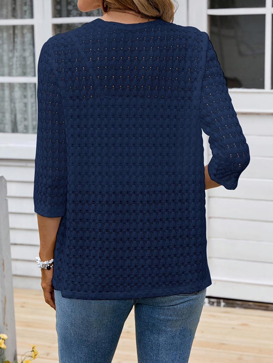 Elegant Casual Open Collar Semi-Transparent Coat - Blue