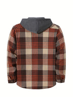Men'S Plaid Hoodie Fashion Hoodie Fleece Shirt Price Long Sleeve Casual Button-Up Hoodie, Autumn Essentials - Khaki-orange-brown
