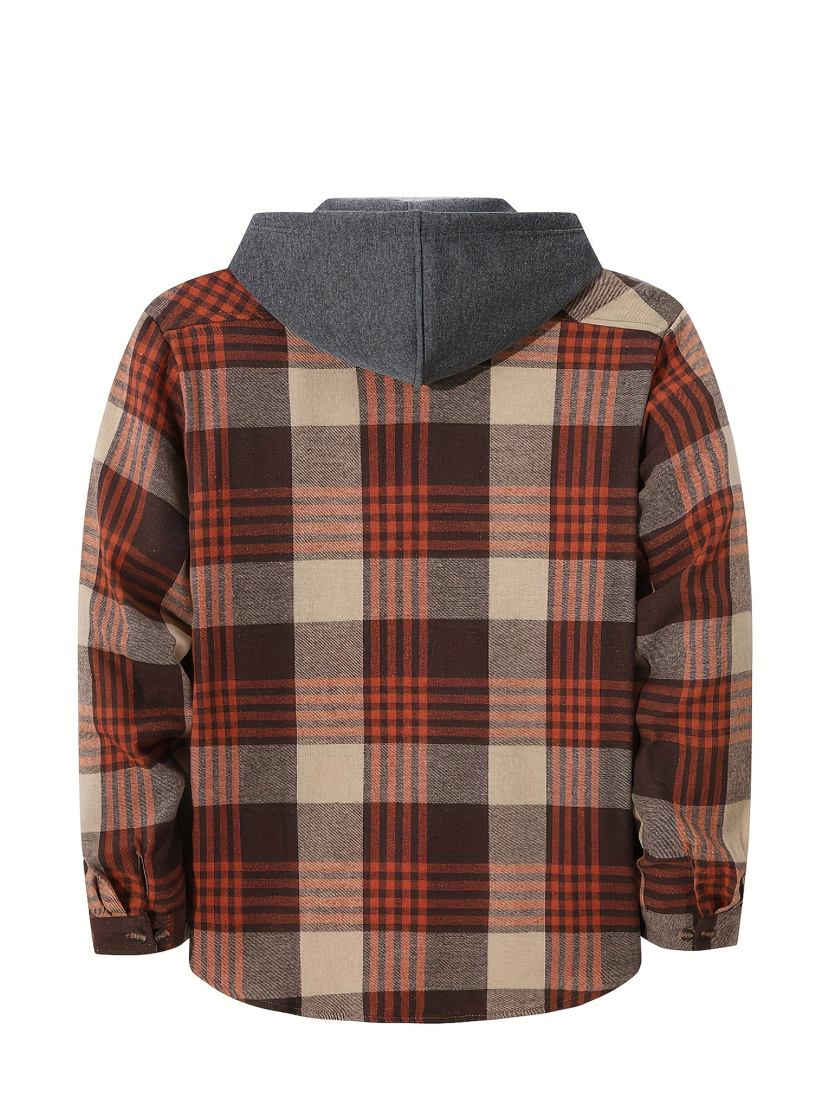 Men'S Plaid Hoodie Fashion Hoodie Fleece Shirt Price Long Sleeve Casual Button-Up Hoodie, Autumn Essentials - Khaki-orange-brown