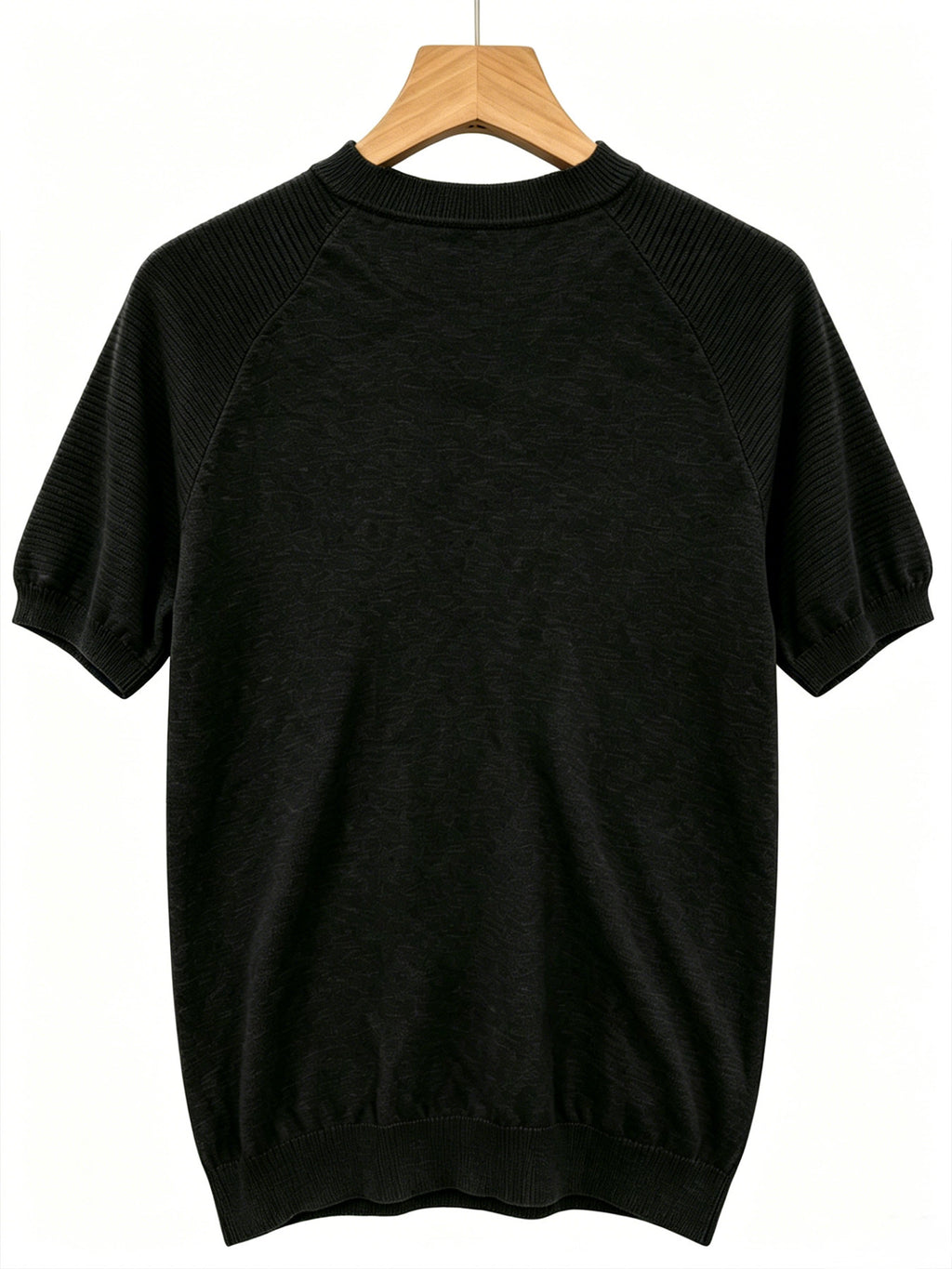 Men's Raglan Crew Neck Short Sleeve Knitwear with Street Graffiti Letter Print, Thin, Breathable, Casual Half-Sleeve - Black
