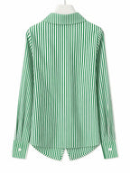 Stylish Long-sleeved Womens Shirt a New Luxuryversatile Top That Helps to Conceal Body Flaws and Create a Slimmer Appearancestripedtiedback Shirt for Women. - Green