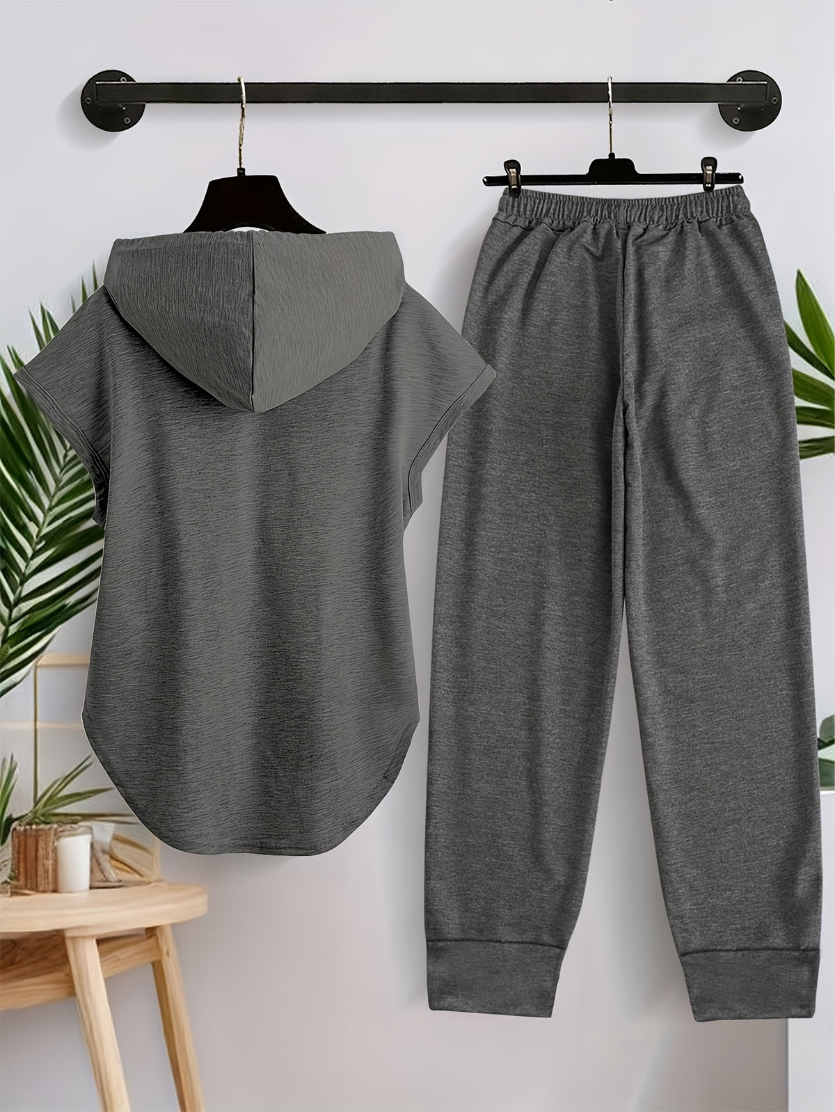 2025 New Women'S Casual Two Piece Drawstring Hoodie And Pants Set - Skull with Love And Coffee Patterns, Sleeveless Hoodie with Pocket, Elastic Waist Pants, Suitable for Spring And Summer, Holiday Gift Ideas - Deep Grey
