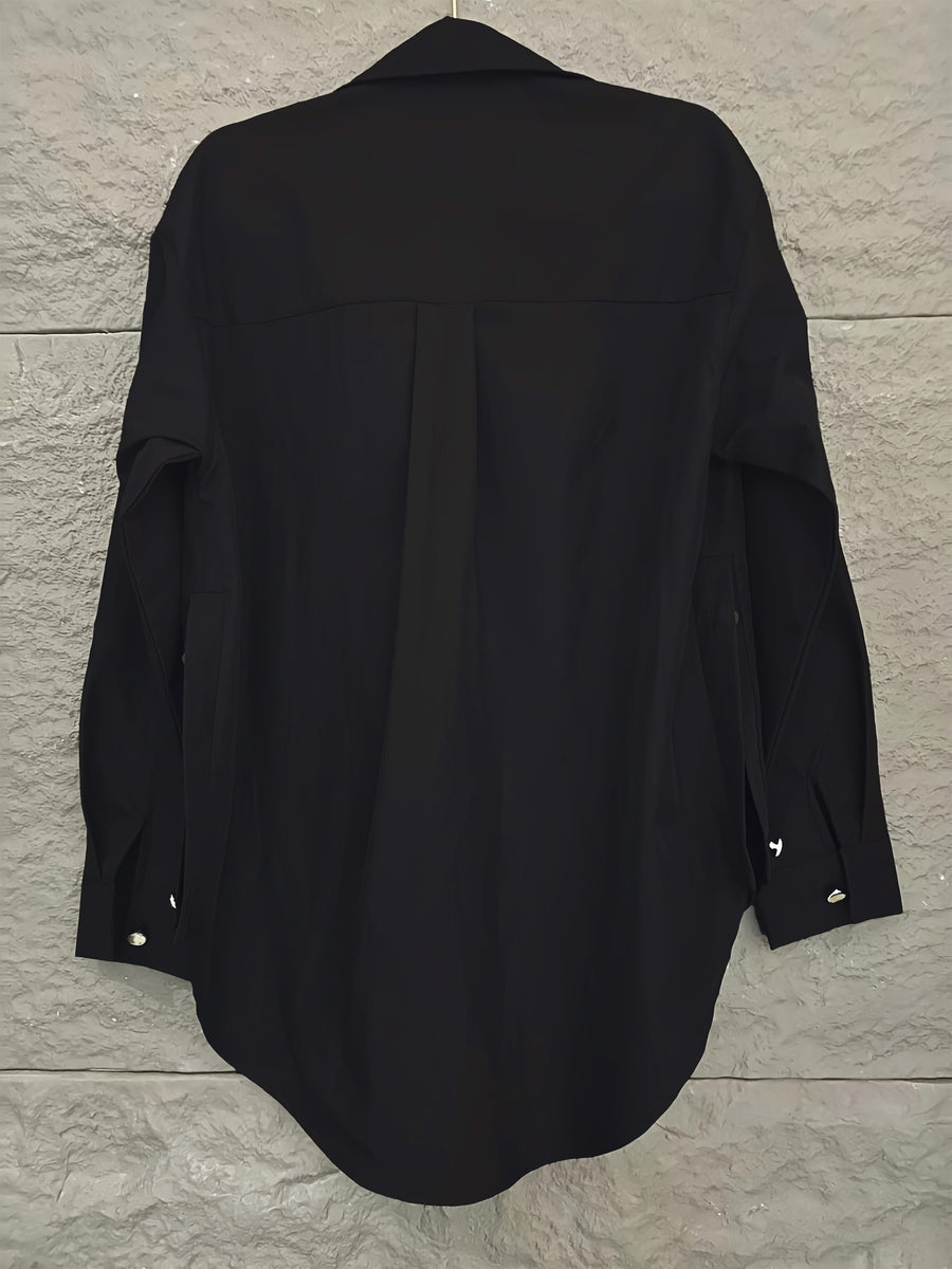 Women'S Solid Long Sleeve Shirt - Black