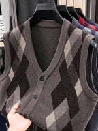 Men's Business Casual Button-Up Knit Sweater Vest - Camel