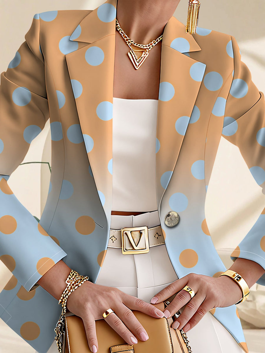This Elegant Women's Blazer, Suitable for Spring and Autumn, Is an Ideal Choice for Comfortable Casual Attire. It Features a Harmonious, Refined Color Palette and a Unique, Fresh, and Graceful Print That Exudes a Youthful, Vibrant Charm. - Blue-orange Gradient
