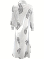 Color Block Striped Shirt Dress, Casual Long Sleeve Button Down Ankle Dress, Women's Clothing - White