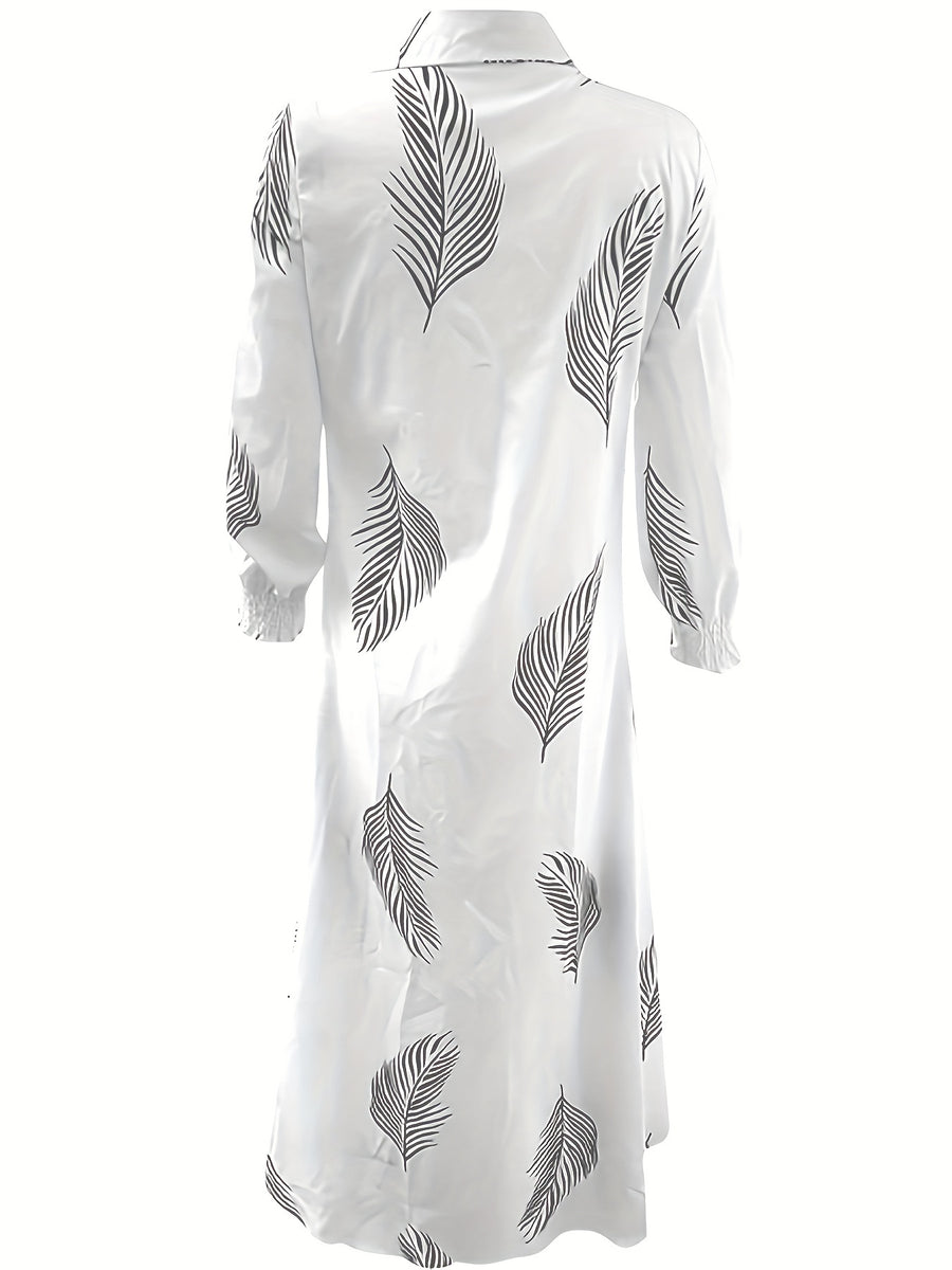 Color Block Striped Shirt Dress, Casual Long Sleeve Button Down Ankle Dress, Women's Clothing - White