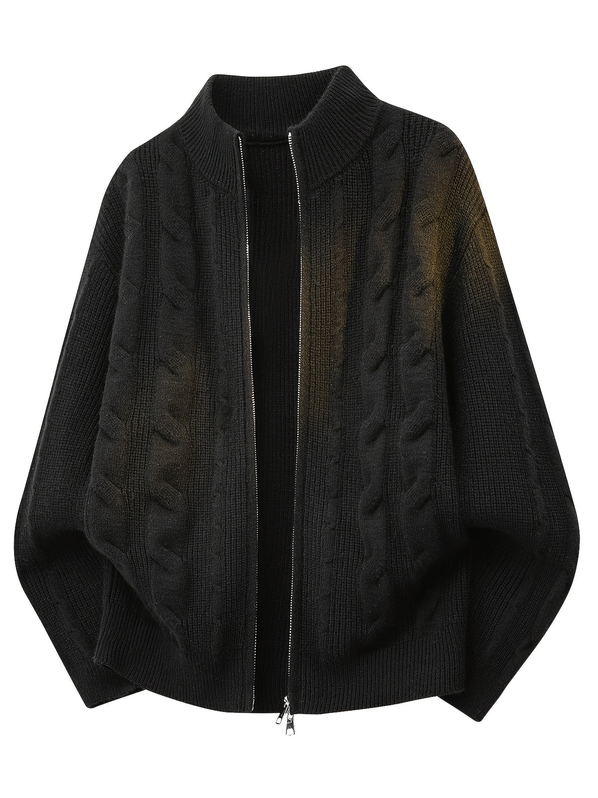 Men'S Light Luxury Old Money Style Casual Stand-Collar Sweater with Zipper, Fall/Winter Versatile Jacket - Black