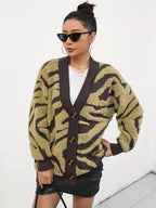 zdz080441 Fashionable Elegant Towel Cardigan Sweater - Coffee Brown