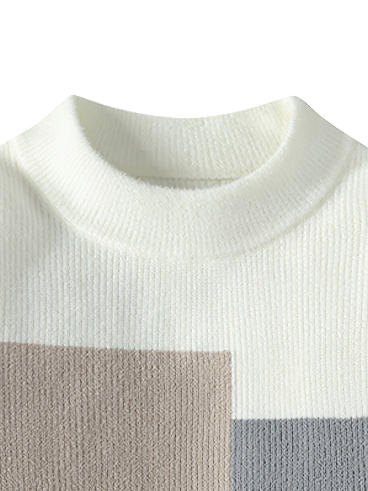 Men'S Round Neck Jacquard Sweater 2026 Autumn And Winter New Fashionable Contrasting Color Loose Thick Knitted Pullover Top - Off-white