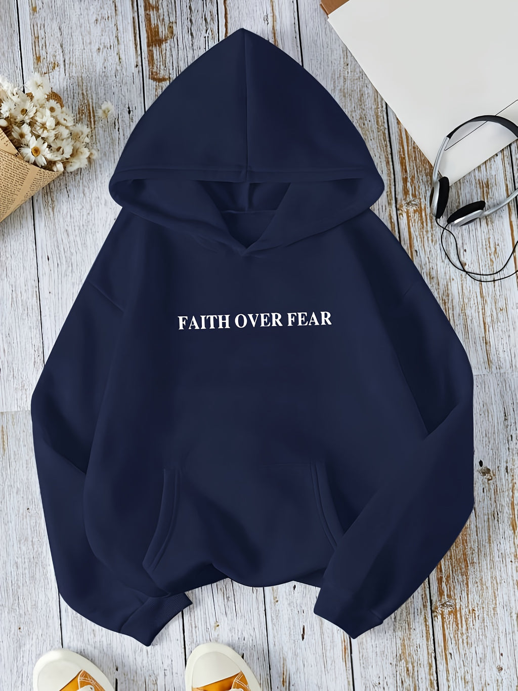 D92 - Women'S Letter Print Hoodie Sweatshirt, Fashion Casual Loose Pullover, Lightweight All-Season Machine Washable Top - DXL576 - Navy Color