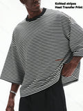 Summer Striped Cropped Loose-Fit Crew Neck T-Shirt, Men's Drop-Shoulder Simple Versatile Casual Top, Machine Washable - Stripe
