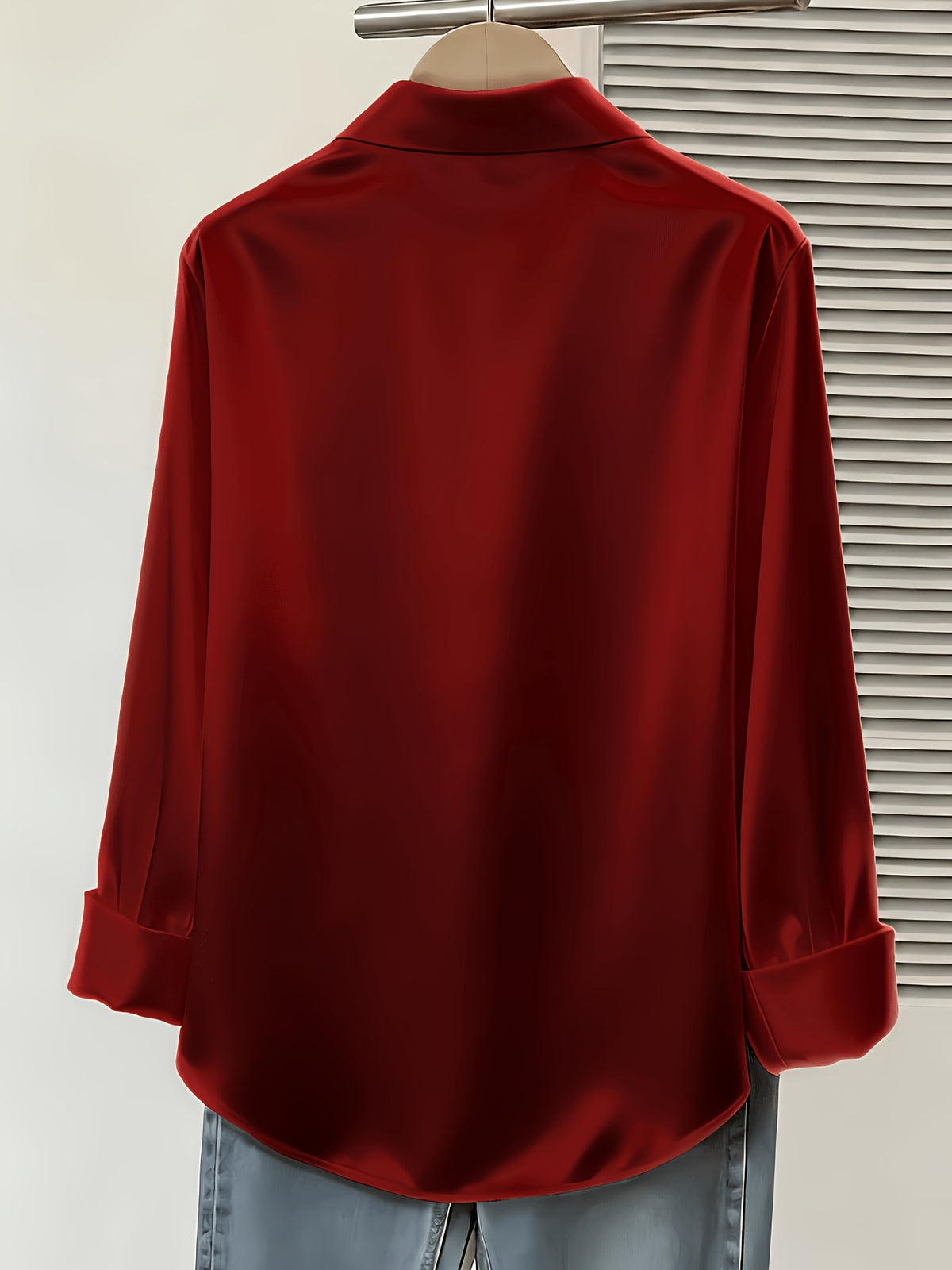 Women's Spring/Autumn Elegant and Versatile Satin Commuter Shirt - Burgundy