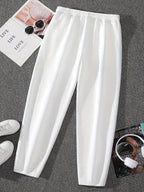 Graphic Print Regular Sweatpants, Autumn/Winter, Women's Clothing - White