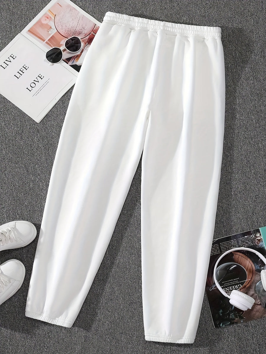 Graphic Print Regular Sweatpants, Autumn/Winter, Women's Clothing - White
