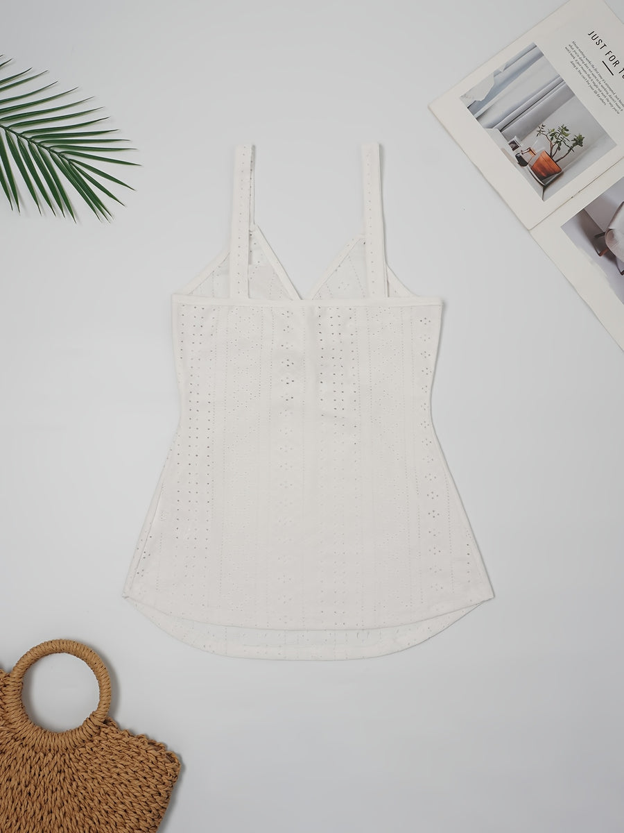 Western-style Women's Top with a Twisted Knot Design on the Chest, Made of Textured Lace Jacquard Fabric. A Spring/summer Beach, Outing, Date, or Vacation Shirt. "European Users Are Advised to Purchase One Size Smaller." - White