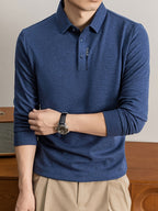 Men's Lapel Casual Knit Long-Sleeve Top, Slightly Relaxed Fit, Suitable for Both Business and Casual Wear, Ideal for Men's Commuting and Daily Use - SINBOS - Dark Blue