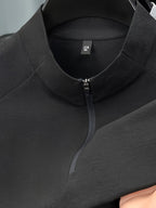 Men'S Summer Top T-Shirt, Half-Zipper Stand-Up Collar Design, Casual And Light Business Style, Adjustable Collar with Zipper, Balancing Ventilation And Styling; Mesh Shoulder Panel for Enhanced Breathability - Black