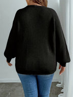 Elegant Long Sleeve Autumn/Winter Sweater with Butterfly Pattern | Crew Neck, Solid Color - Black