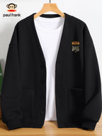 PAUL FRANK Men's Winter Waffle-Knit Jacket with Paul Frank Monkey Face Print - Varsity Iconic Design, Regular Fit Long Sleeve Coat for Parties, Casual Wear & Cold Weather (Machine Washable Outer) - Black