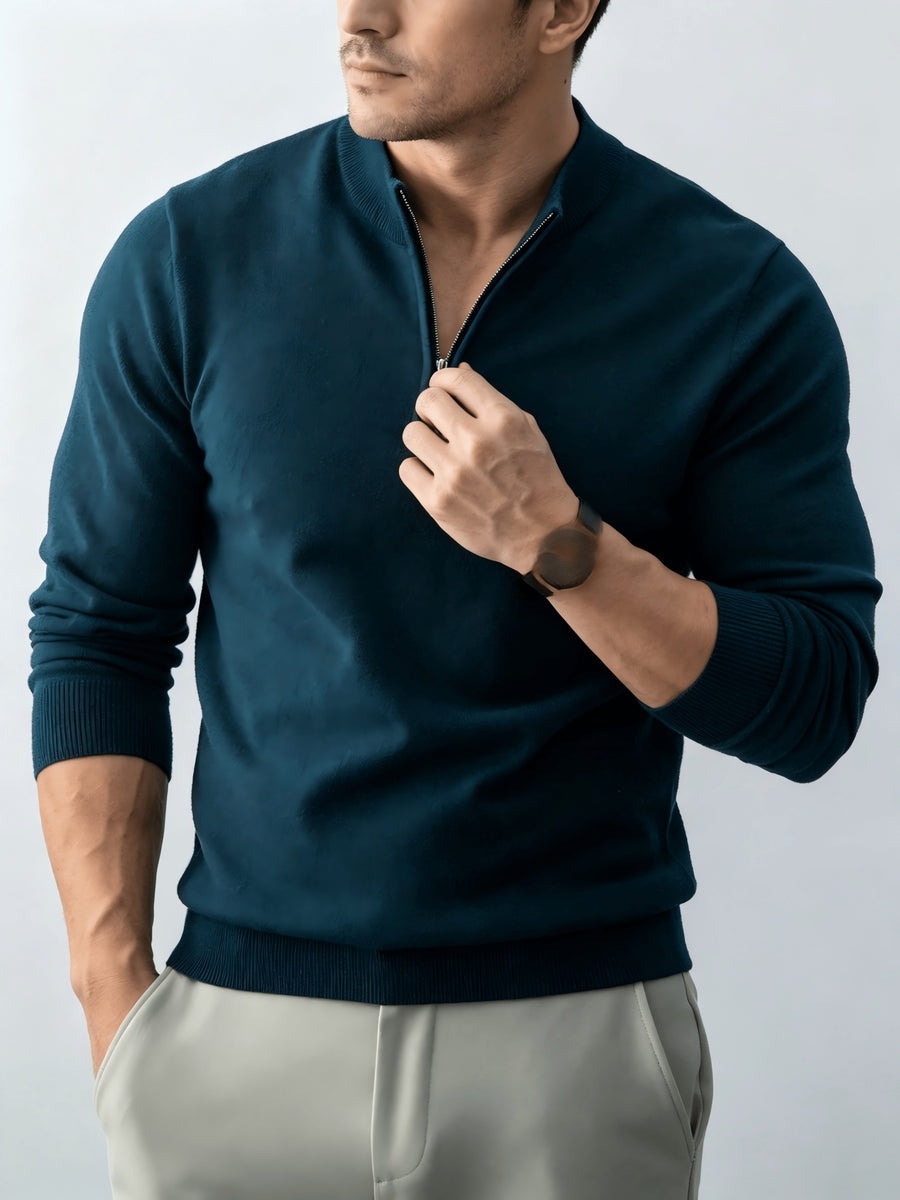 Fall Winter Men'S Half-Zipper Stand-Collar Knit Pullover, Classic Long Sleeve Fit for Casual Social Wear, Daily Commute, Light Business Meeting, Casual Gathering - Ha Qing