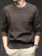 Men'S Round Neck Arrow Jacquard Knit Sweater, Non-Tight Fit, Suitable for Daily Commute And Casual Wear. Layering with Shirt Or Single Wear - SINBOS - Coffee Color