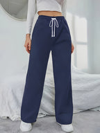 Women's Elegant High-Waisted Wide-Leg Jogger Pants - Navy Blue Tapered Ankle with Drawstring Waist & Double Pocket, All-Season Lightweight Trousers for, Lounge, Outdoor & Casual Attire, Machine Washable Casual Elegant Pants - Royal Blue