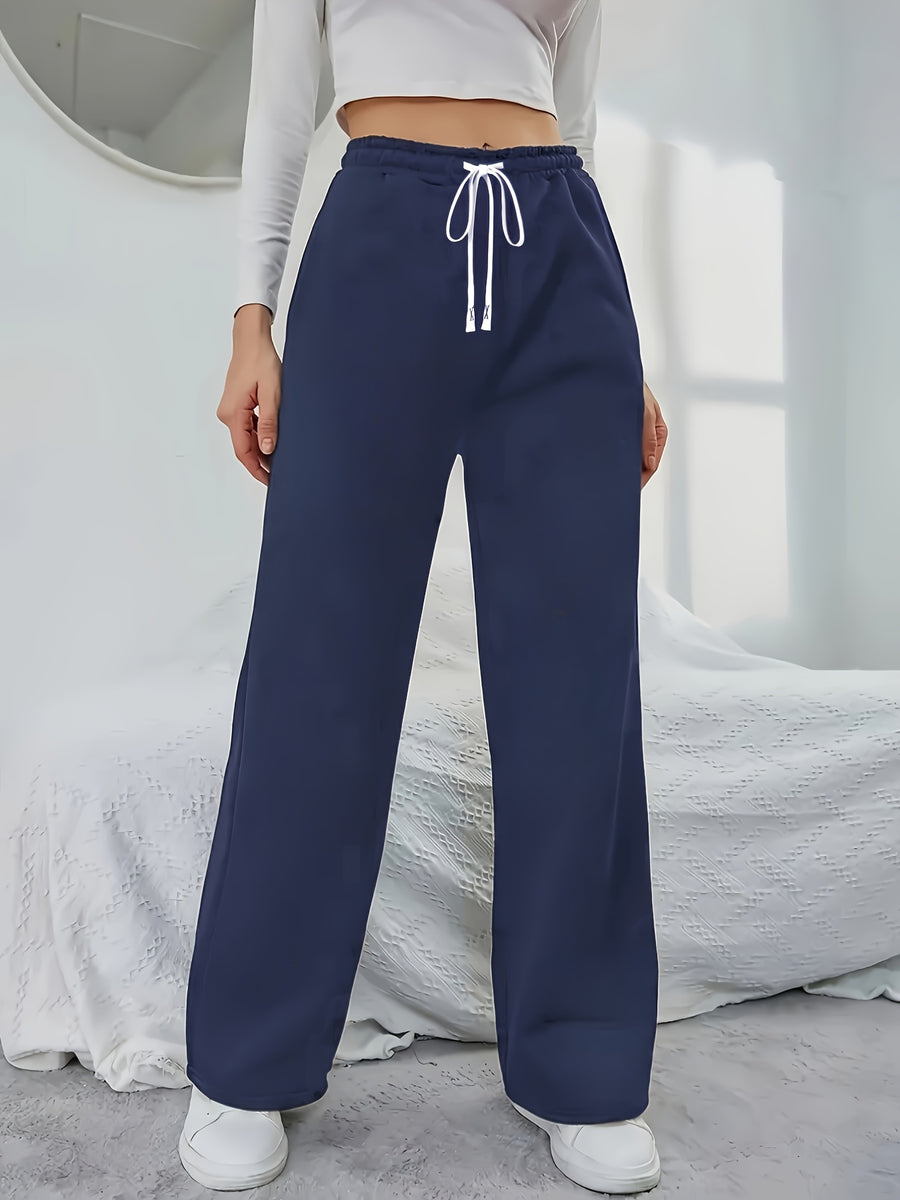 Women's Elegant High-Waisted Wide-Leg Jogger Pants - Navy Blue Tapered Ankle with Drawstring Waist & Double Pocket, All-Season Lightweight Trousers for, Lounge, Outdoor & Casual Attire, Machine Washable Casual Elegant Pants - Royal Blue