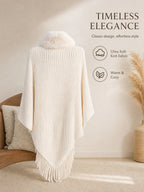 Women's Loose-fitting, Batwing-sleeve, Cape-style Cardigan; a Reversible Wrap with a Shawl Collar-a Stylish Piece for Casual Attire and a Great Gift for Autumn and Winter. - Beige
