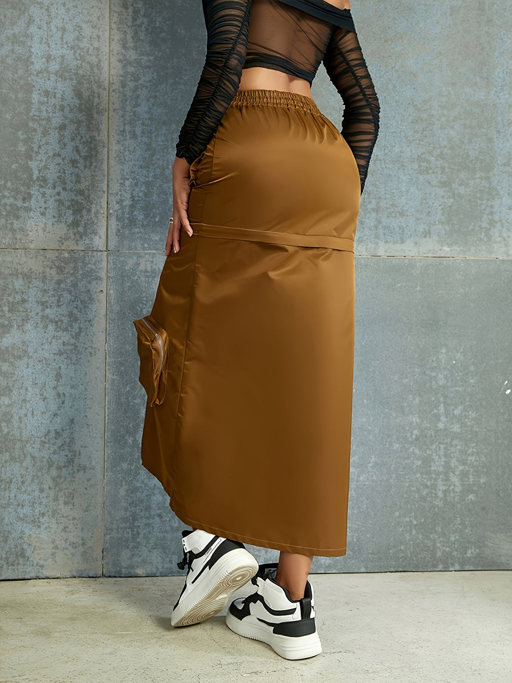 Ladies' Versatile Workwear Skirt with Detachable Short Skirt, Offering Multiple Styles And Options for a Long Skirt - Coffee Brown